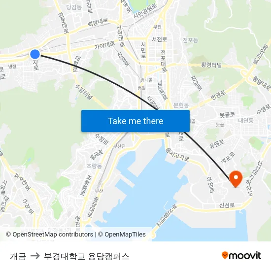 개금 to 부경대학교 용당캠퍼스 map