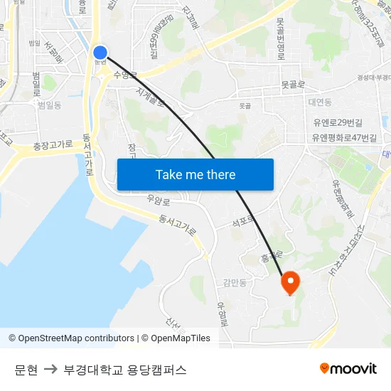 문현 to 부경대학교 용당캠퍼스 map