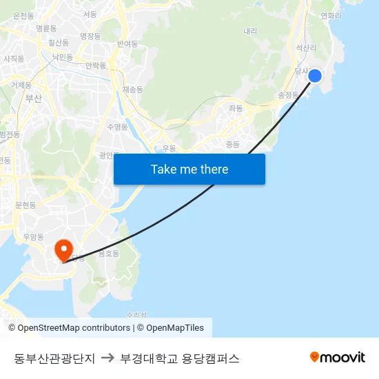 동부산관광단지 to 부경대학교 용당캠퍼스 map