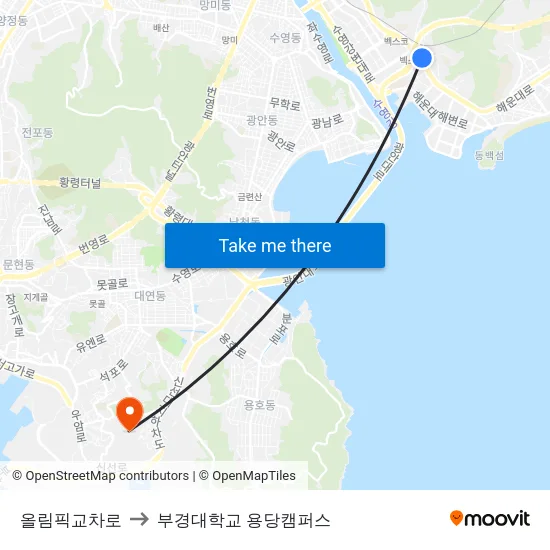 올림픽교차로 to 부경대학교 용당캠퍼스 map