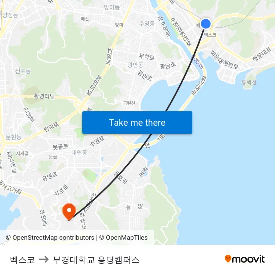 벡스코 to 부경대학교 용당캠퍼스 map