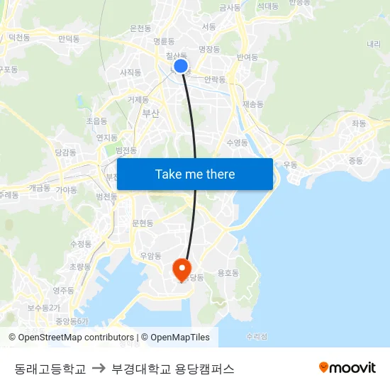 동래고등학교 to 부경대학교 용당캠퍼스 map