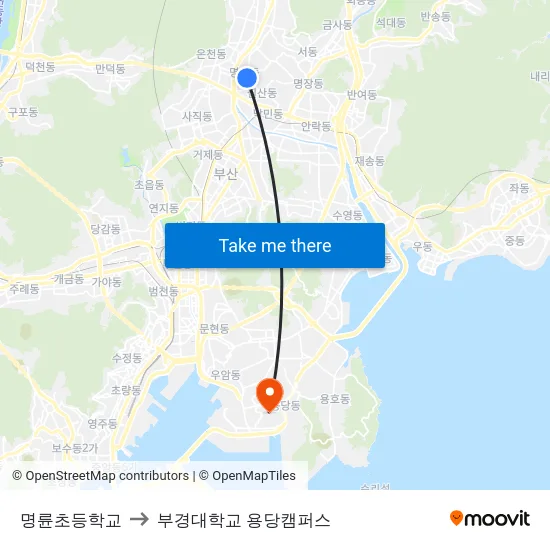 명륜초등학교 to 부경대학교 용당캠퍼스 map