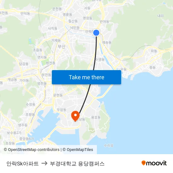 안락Sk아파트 to 부경대학교 용당캠퍼스 map