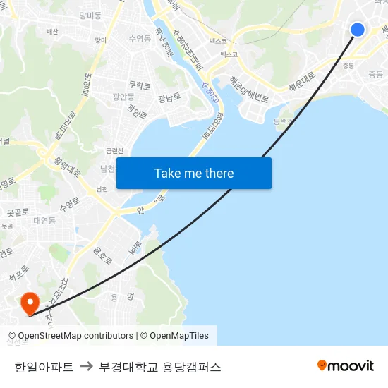 한일아파트 to 부경대학교 용당캠퍼스 map