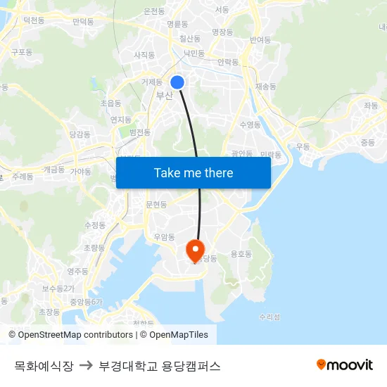 목화예식장 to 부경대학교 용당캠퍼스 map