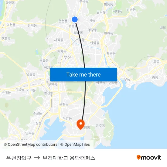 온천장입구 to 부경대학교 용당캠퍼스 map