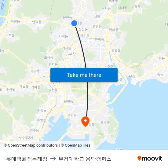 롯데백화점동래점 to 부경대학교 용당캠퍼스 map