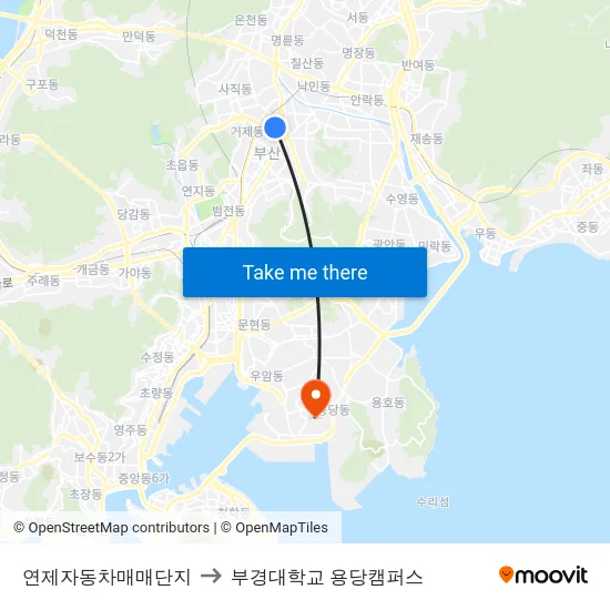 연제자동차매매단지 to 부경대학교 용당캠퍼스 map