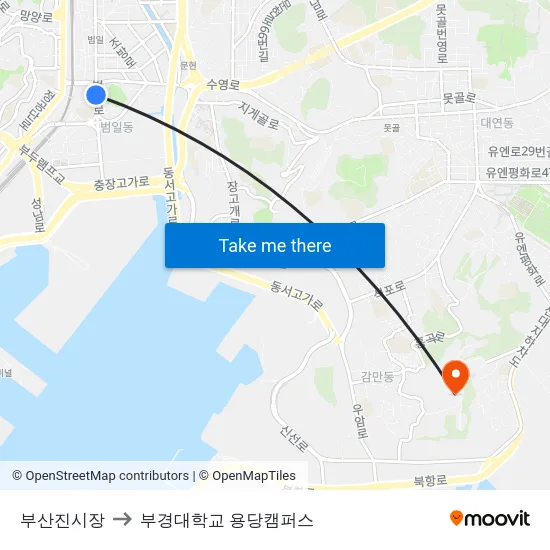 부산진시장 to 부경대학교 용당캠퍼스 map
