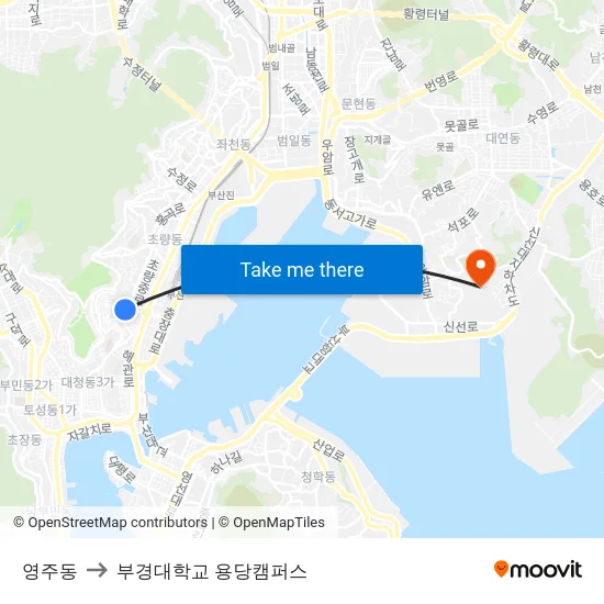 영주동 to 부경대학교 용당캠퍼스 map
