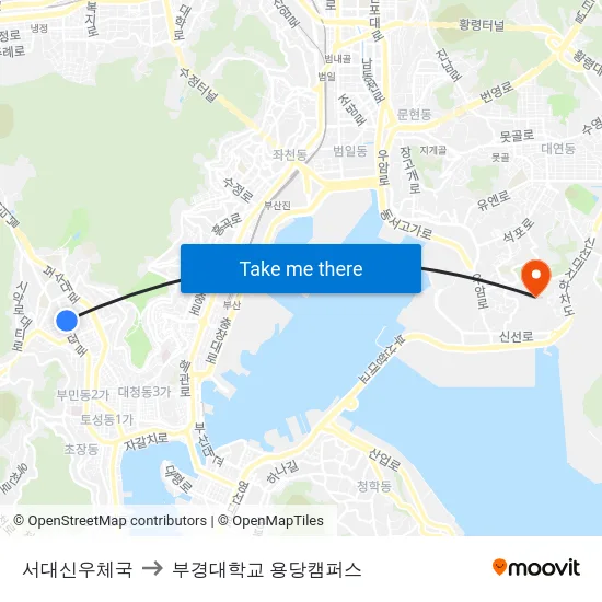 서대신우체국 to 부경대학교 용당캠퍼스 map