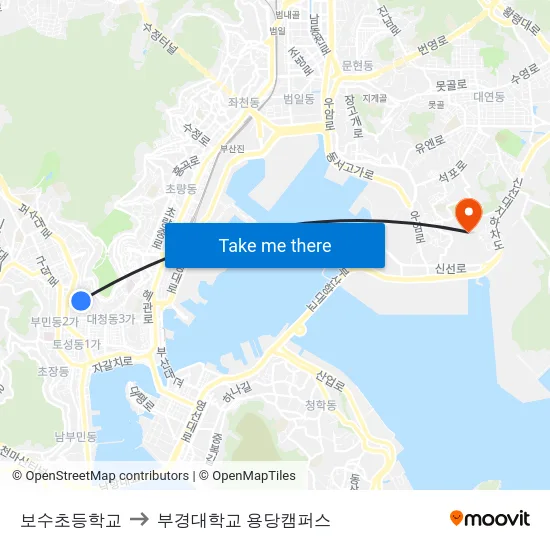 보수초등학교 to 부경대학교 용당캠퍼스 map