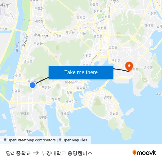 당리중학교 to 부경대학교 용당캠퍼스 map