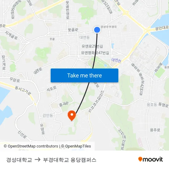 경성대학교 to 부경대학교 용당캠퍼스 map