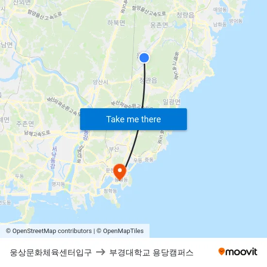 웅상문화체육센터입구 to 부경대학교 용당캠퍼스 map