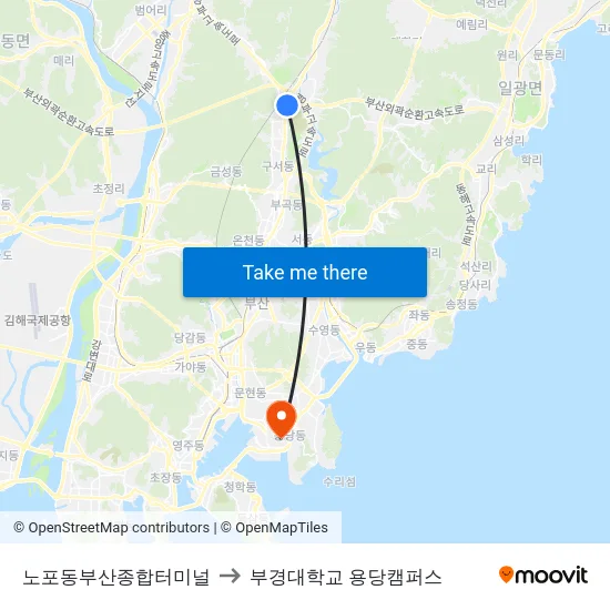 노포동부산종합터미널 to 부경대학교 용당캠퍼스 map