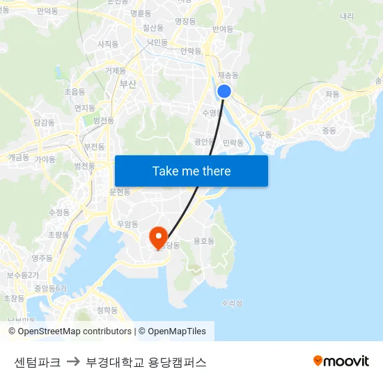 센텀파크 to 부경대학교 용당캠퍼스 map