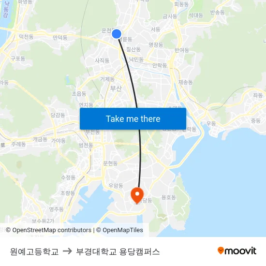 원예고등학교 to 부경대학교 용당캠퍼스 map
