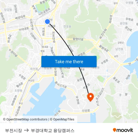 부전시장 to 부경대학교 용당캠퍼스 map