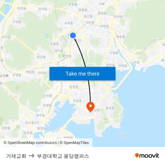 거제교회 to 부경대학교 용당캠퍼스 map