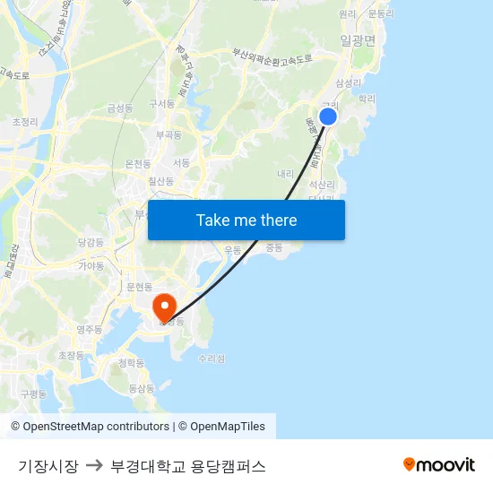 기장시장 to 부경대학교 용당캠퍼스 map