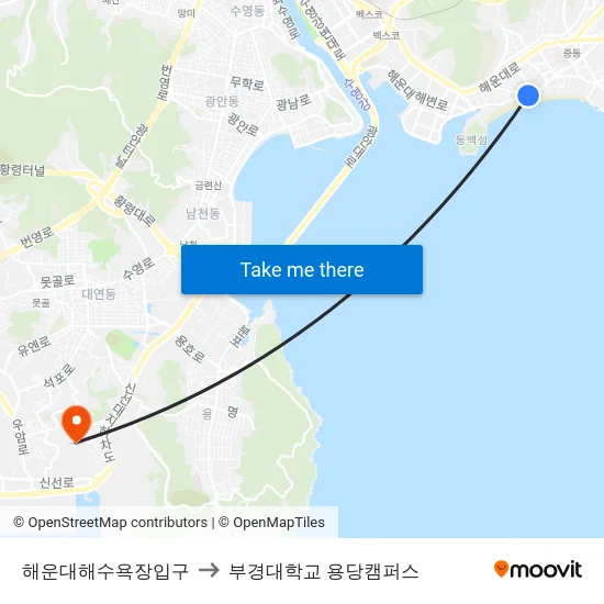 해운대해수욕장입구 to 부경대학교 용당캠퍼스 map
