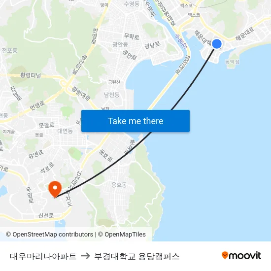 대우마리나아파트 to 부경대학교 용당캠퍼스 map