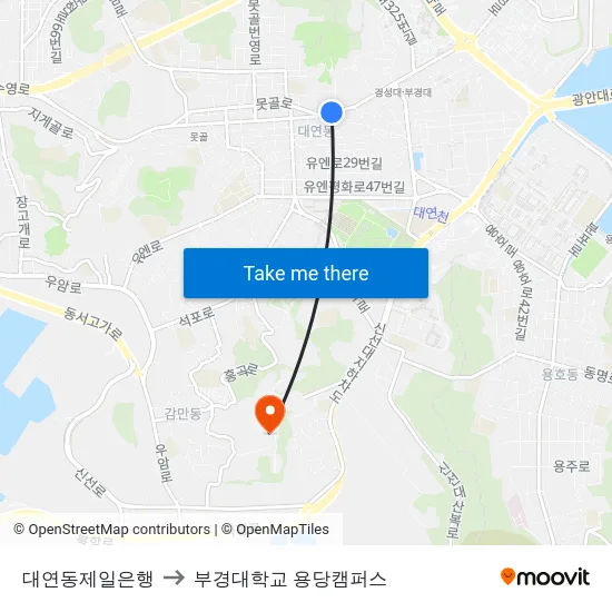 대연동제일은행 to 부경대학교 용당캠퍼스 map
