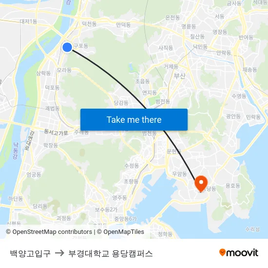 백양고입구 to 부경대학교 용당캠퍼스 map