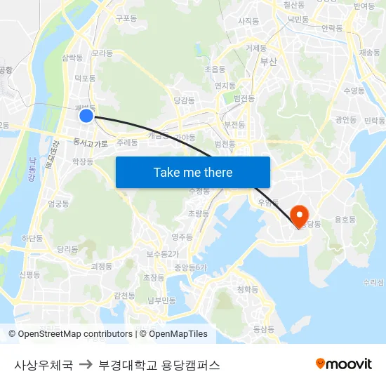 사상우체국 to 부경대학교 용당캠퍼스 map