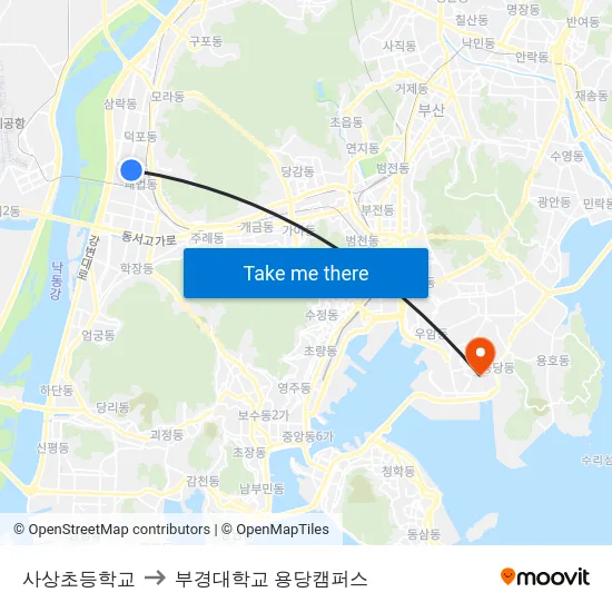 사상초등학교 to 부경대학교 용당캠퍼스 map