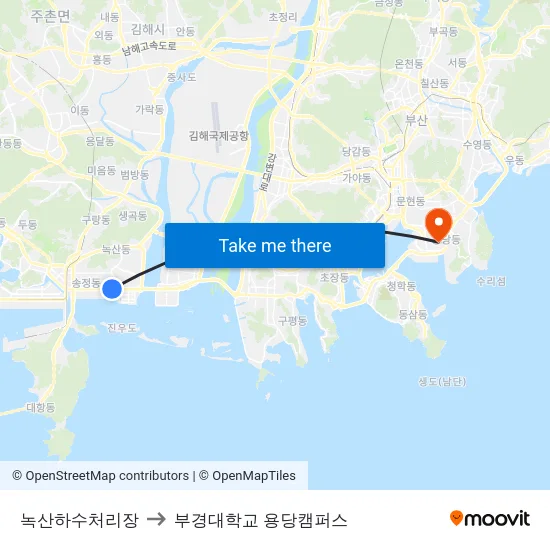 녹산하수처리장 to 부경대학교 용당캠퍼스 map