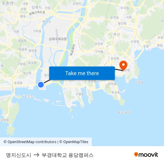 명지신도시 to 부경대학교 용당캠퍼스 map