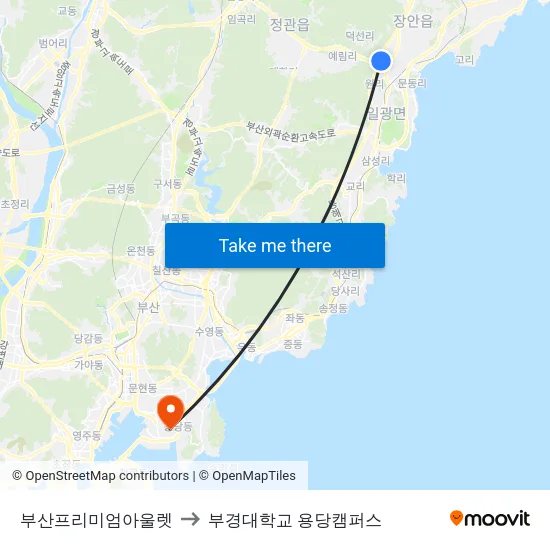 부산프리미엄아울렛 to 부경대학교 용당캠퍼스 map