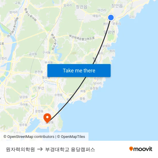 원자력의학원 to 부경대학교 용당캠퍼스 map