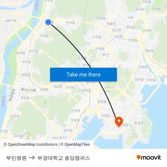 부민병원 to 부경대학교 용당캠퍼스 map