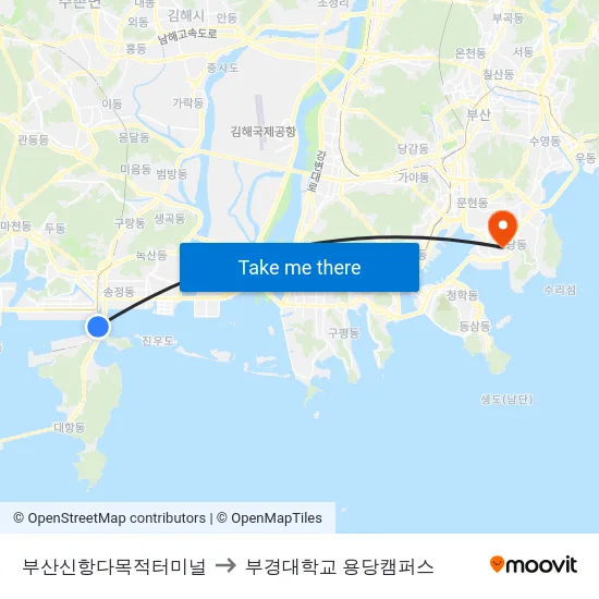 부산신항다목적터미널 to 부경대학교 용당캠퍼스 map