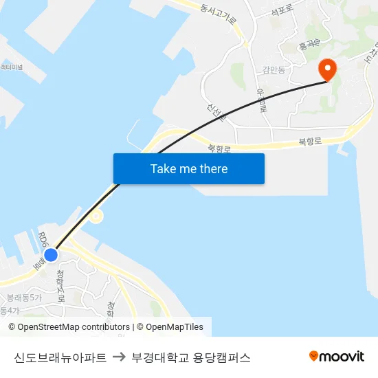 신도브래뉴아파트 to 부경대학교 용당캠퍼스 map