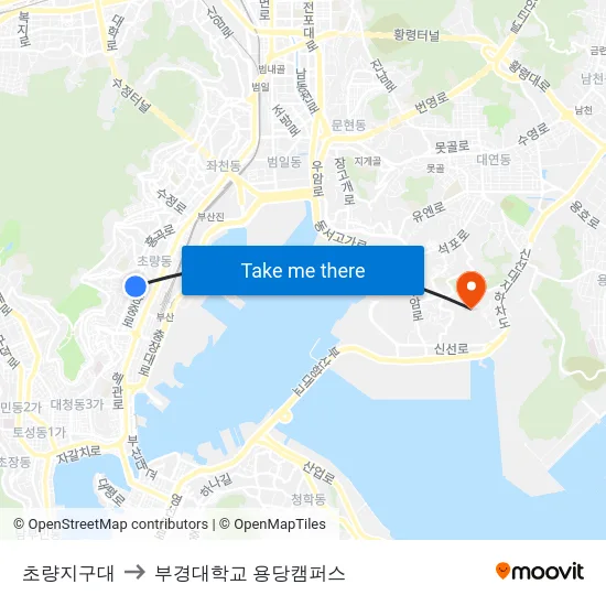 초량지구대 to 부경대학교 용당캠퍼스 map