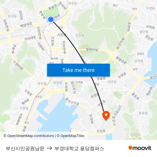부산시민공원남문 to 부경대학교 용당캠퍼스 map