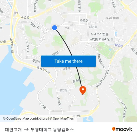 대연고개 to 부경대학교 용당캠퍼스 map