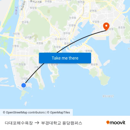다대포해수욕장 to 부경대학교 용당캠퍼스 map