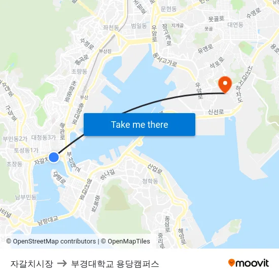 자갈치시장 to 부경대학교 용당캠퍼스 map