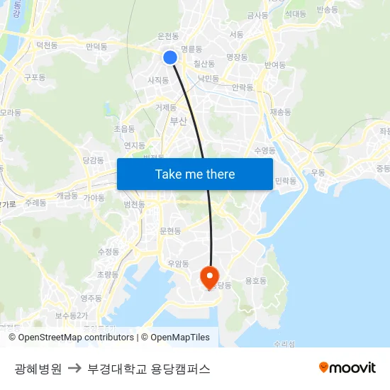 광혜병원 to 부경대학교 용당캠퍼스 map