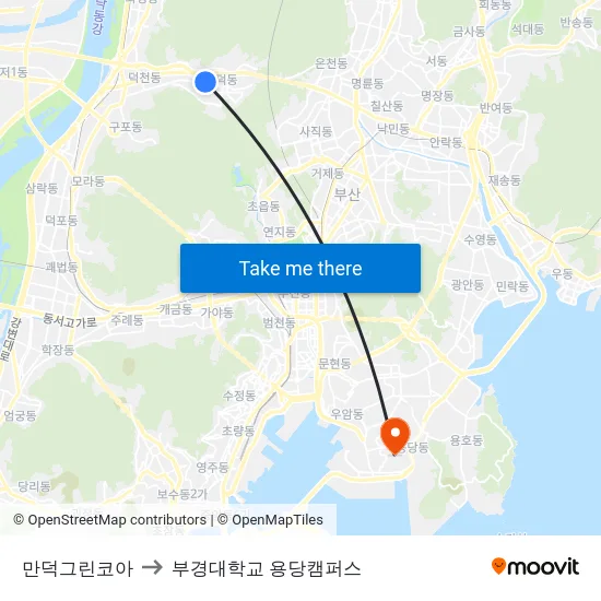 만덕그린코아 to 부경대학교 용당캠퍼스 map