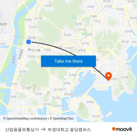 산업용품유통상가 to 부경대학교 용당캠퍼스 map