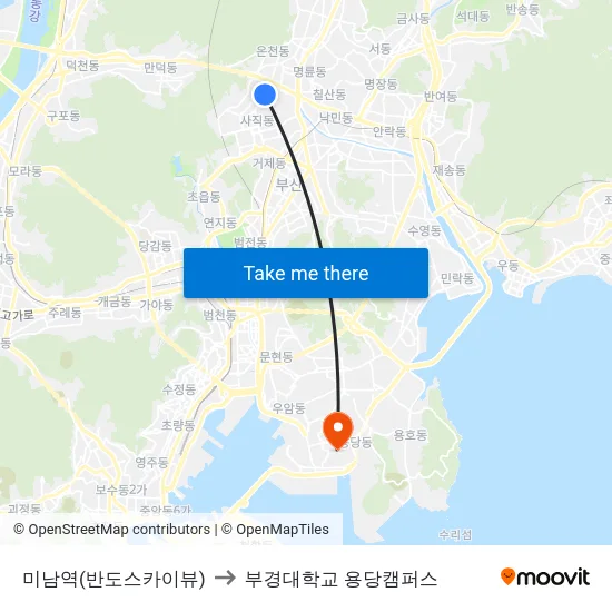 미남역(반도스카이뷰) to 부경대학교 용당캠퍼스 map