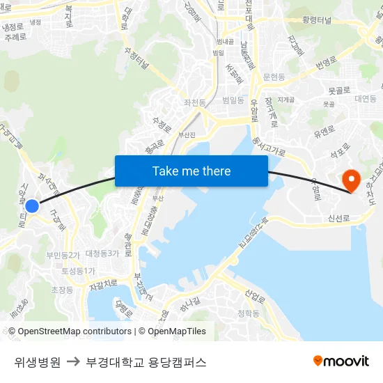 위생병원 to 부경대학교 용당캠퍼스 map