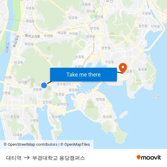 대티역 to 부경대학교 용당캠퍼스 map